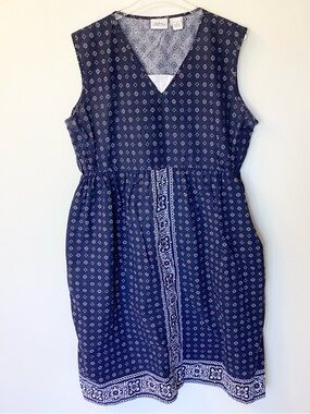 The Vermont Country Store 100% Cotton Sleeveless Floral Dress - Navy - XL